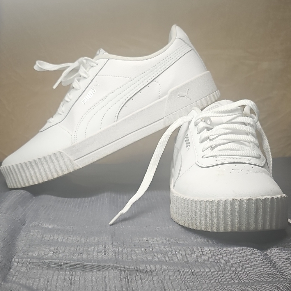 Puma White Platform Sneakers with Ribbed Sole